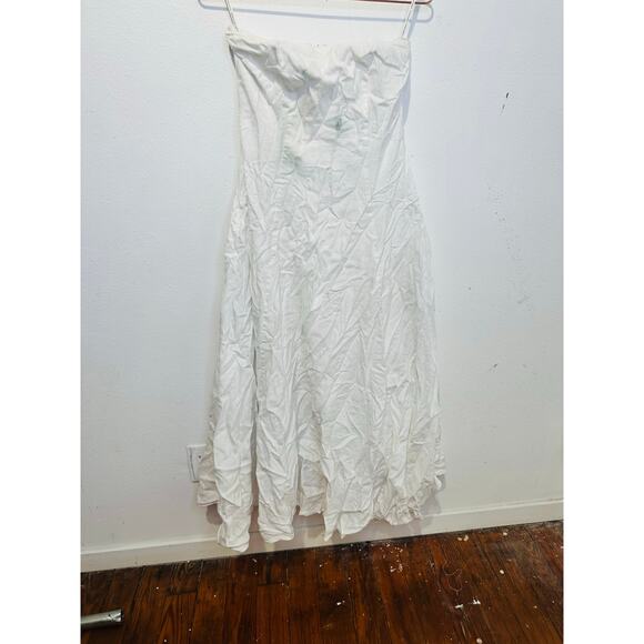 FAVORITE DAUGHTER White Cotton Strapless Favorite Linen Midi Dress Size 8 - Picture 2 of 16